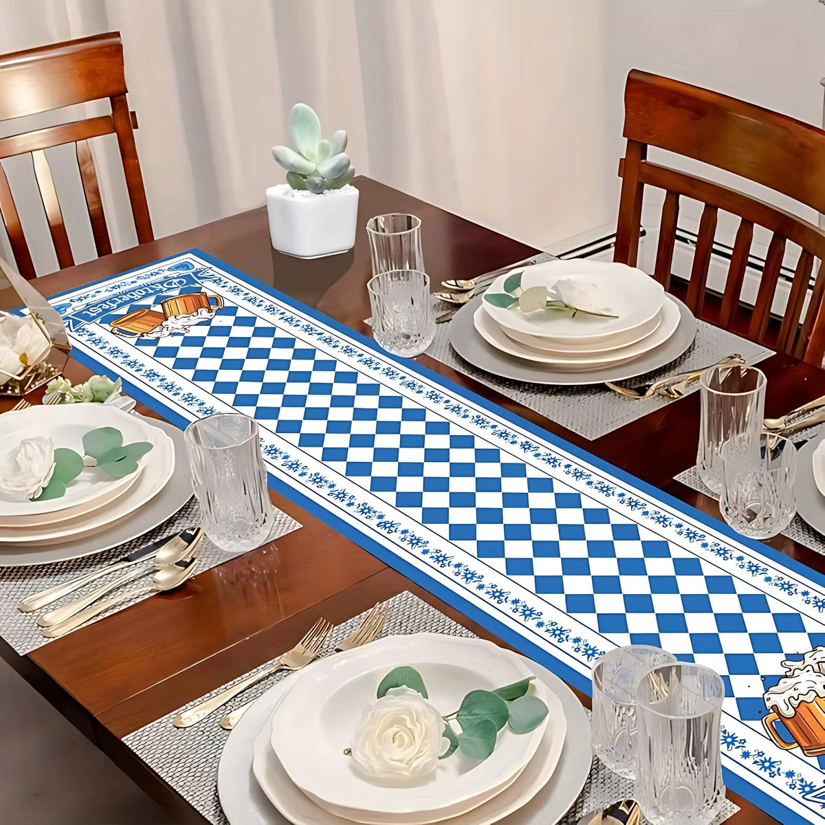 Oktoberfest table runner Bavarian pattern, festive table decoration