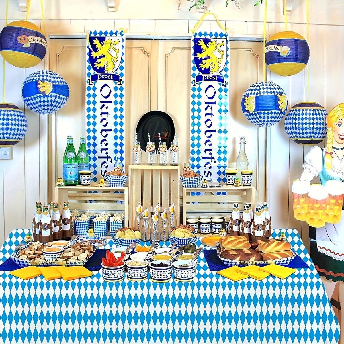 Oktoberfest Tablecloth Set Diamond Pattern, 137x274cm, 5 pieces