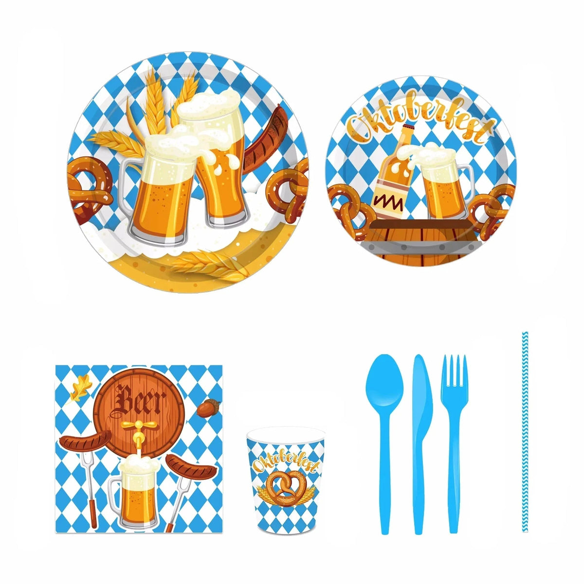 Oktoberfest disposable tableware set 76-piece, Bavarian diamond pattern