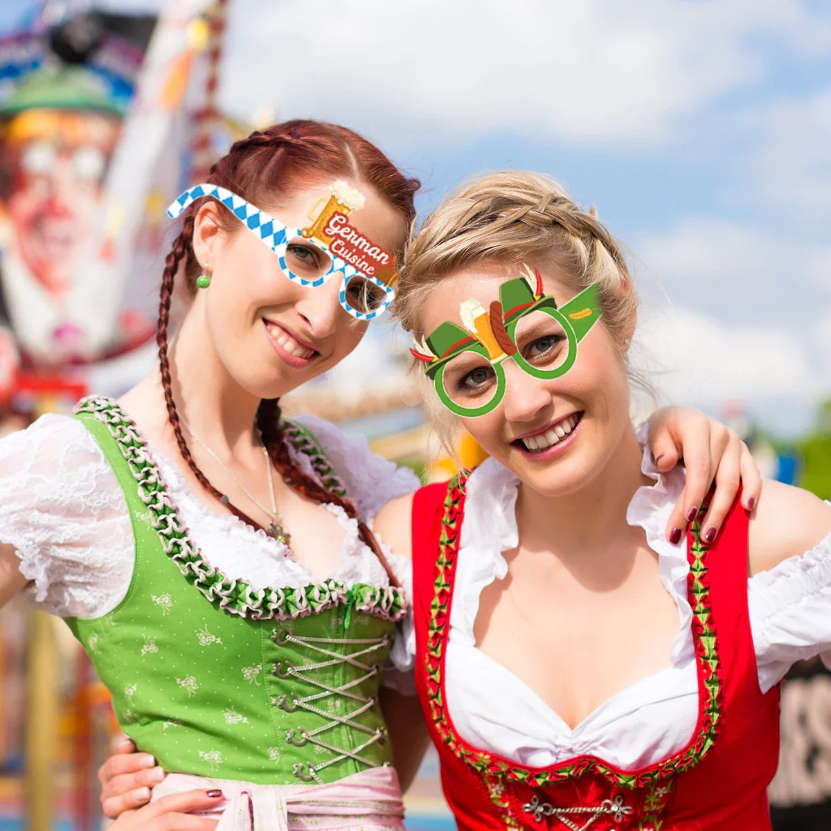 Oktoberfest photo glasses, 12-piece set made of paper, party accessory beer mug pretzel