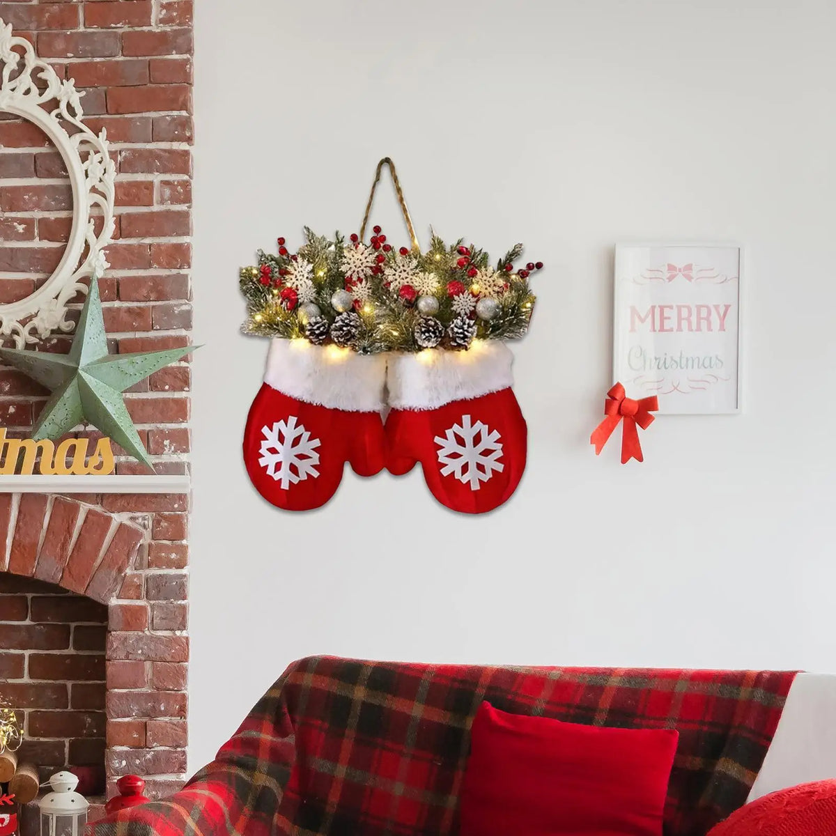 LED Christmas Wreath Mitten Shape – Battery Operated