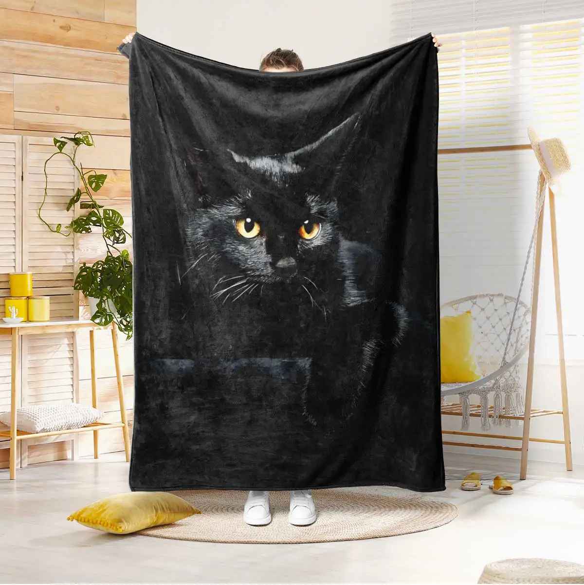 CozyBlanket Throw Blanket Cat Motif, Ultra-soft Flannel
