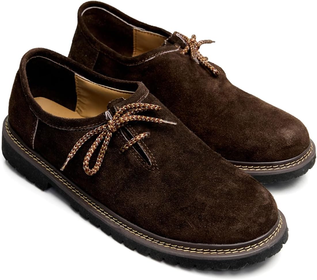 Men's Haferlschuhe Oktoberfest, Traditional Leather Shoes Dark Brown