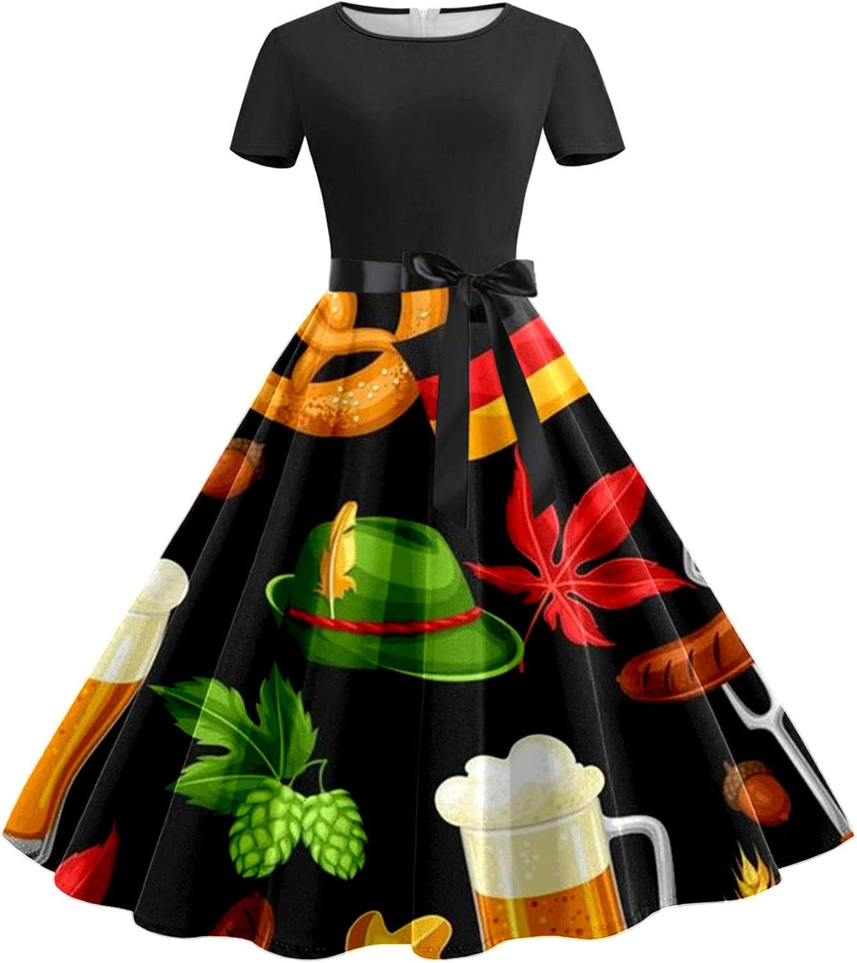 Women's Oktoberfest Dirndl Dress, Beer Mug & Pretzel Print