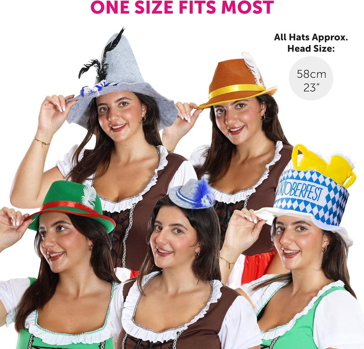 Oktoberfest Hat Set 5-Piece Multicolor, Traditional Alpine Felt Hat