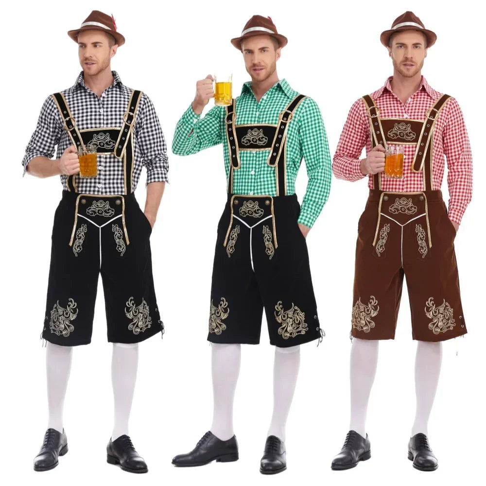 Oktoberfest costume for men complete, lederhosen with suspenders and hat