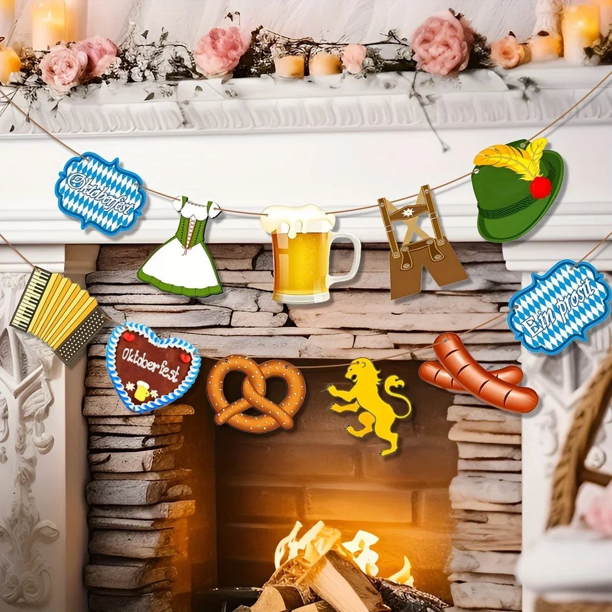 Oktoberfest Bunting Bavarian Blue Check, Fabric Garland