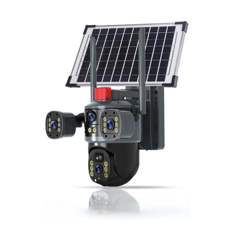 Dome Camera – Solar-powered surveillance camera with triple lens, black