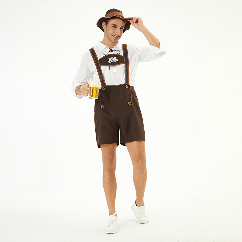 Men's Oktoberfest Lederhosen, traditional leather breeches with suspenders