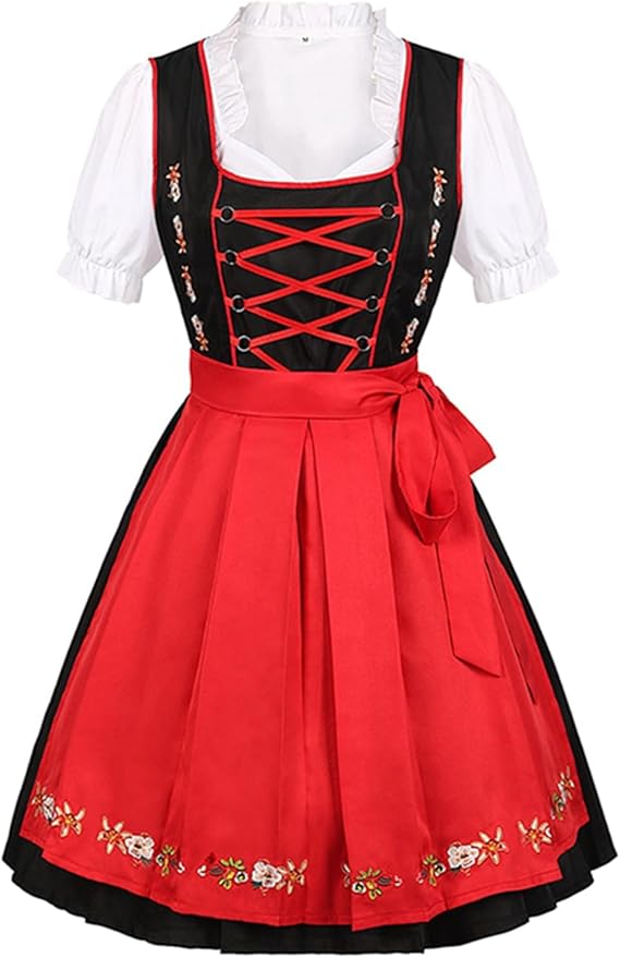 Women's Oktoberfest Dirndl Red, Traditional Dirndl Dress with Apron