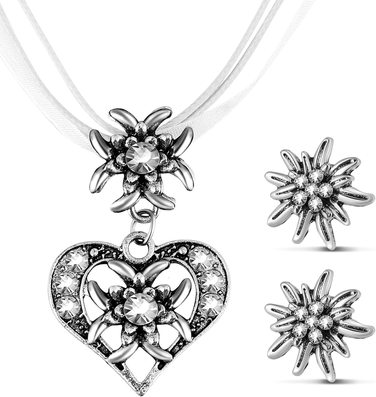 Traditional Jewelry Set Edelweiss Heart Pendant, AlpenGlück