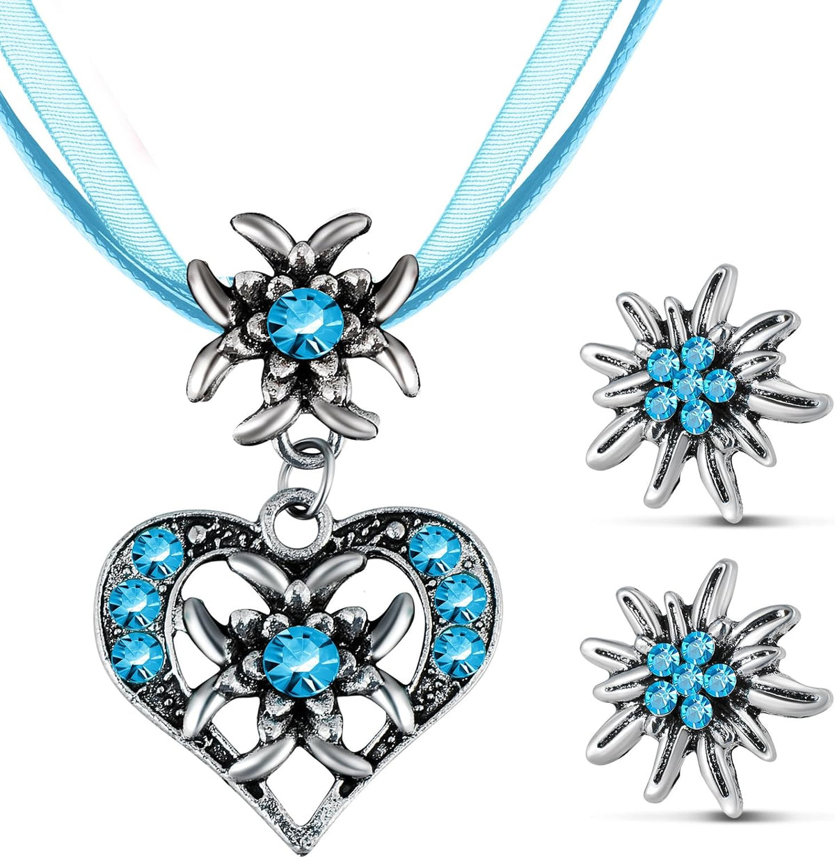 Traditional Jewelry Set Edelweiss Heart Pendant, AlpenGlück