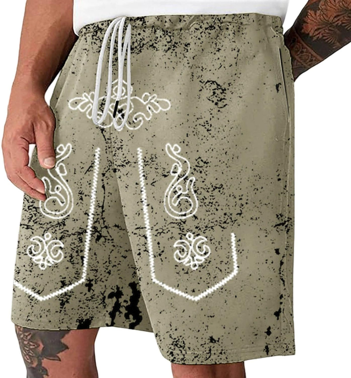 Oktoberfest Shorts for Men, Distressed-Look Traditional Print