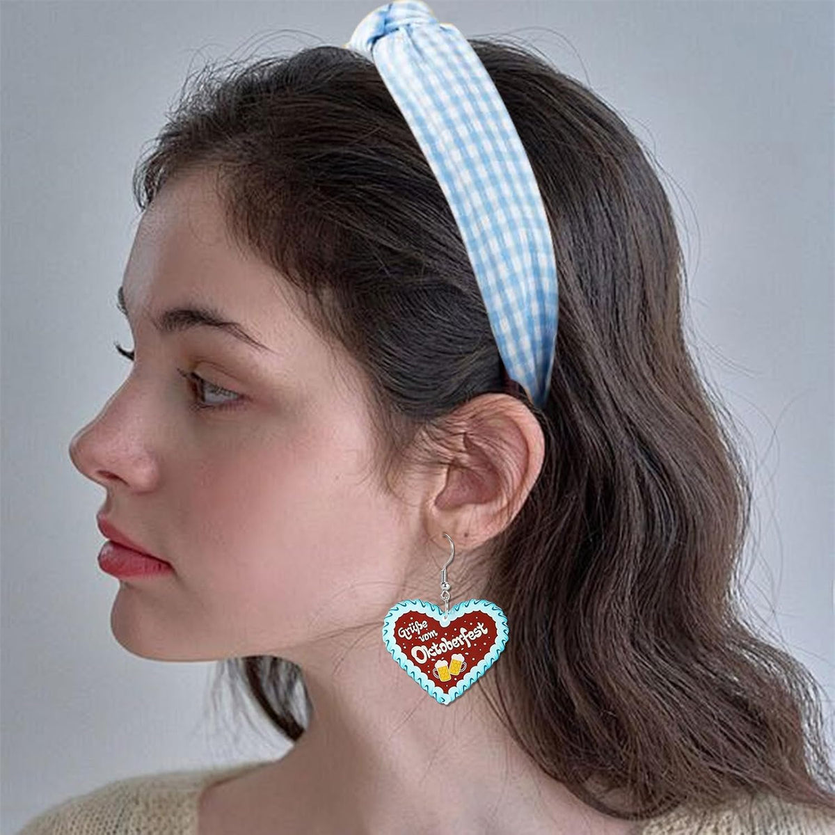 Traditional jewelry set: Plaid headband & gingerbread heart earrings