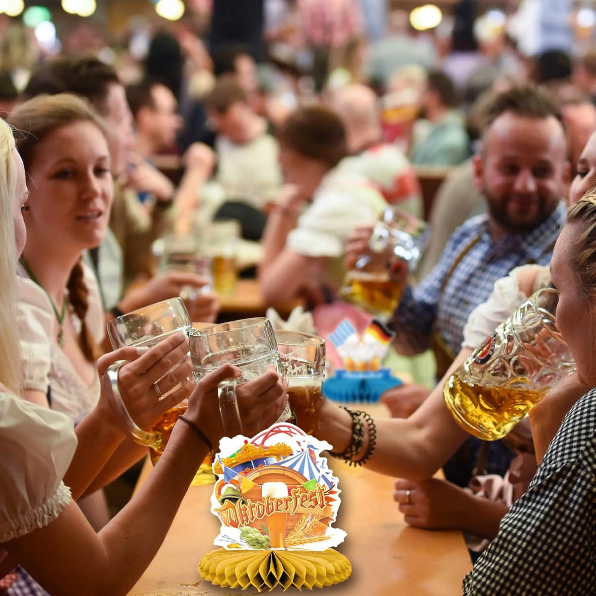 Oktoberfest Honeycomb Table Decorations Set, Beer Mug & Dirndl, 24-Piece Set