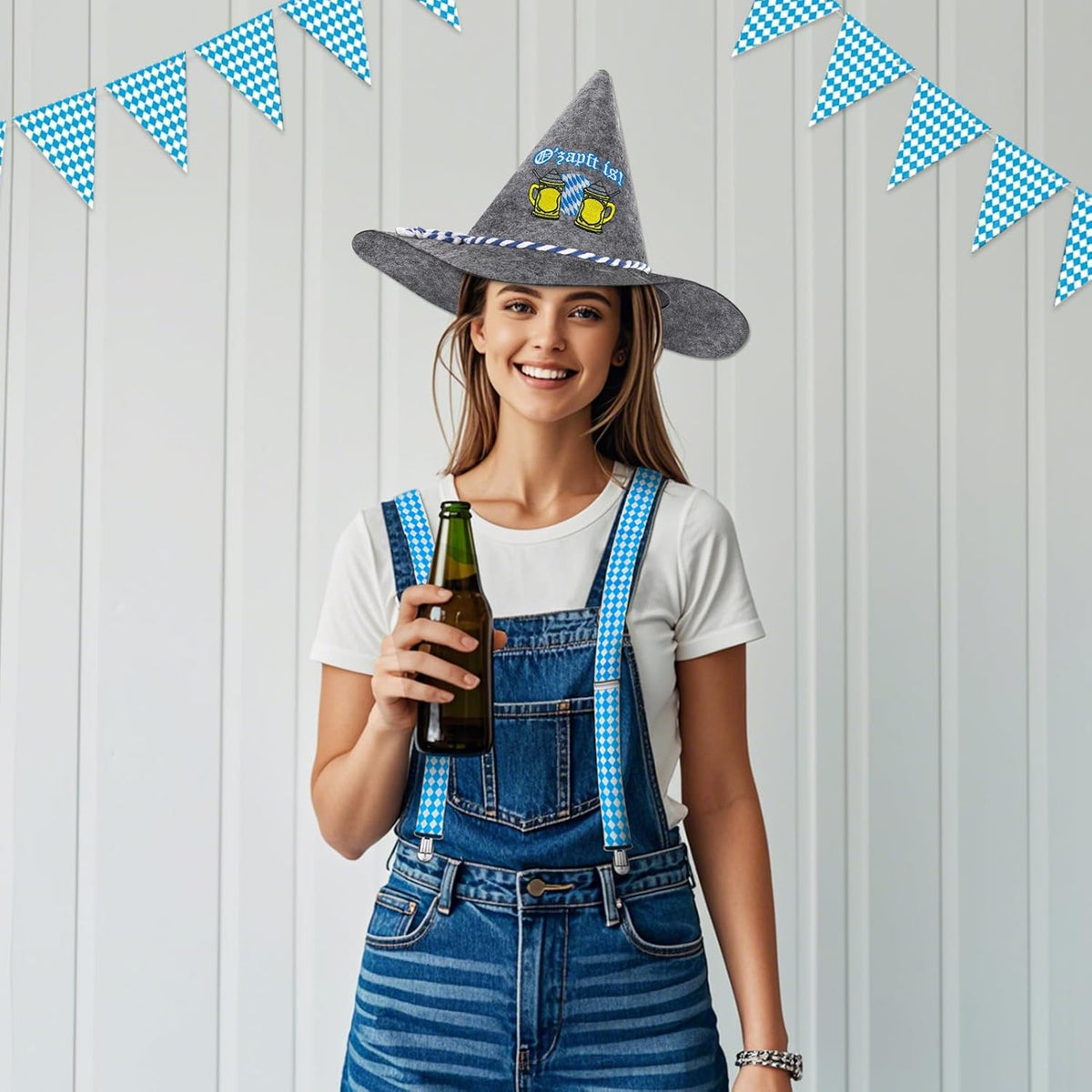 Oktoberfest Traditional Outfit Set, Felt Hat & Grey Suspenders