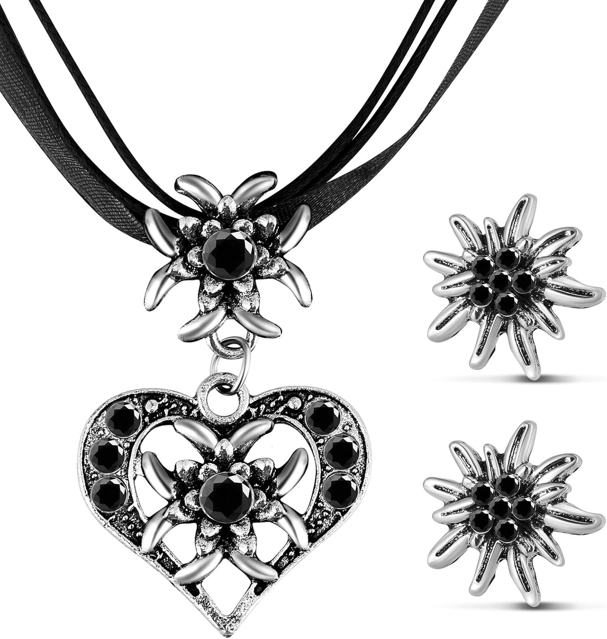 Traditional Jewelry Set Edelweiss Heart Pendant, AlpenGlück