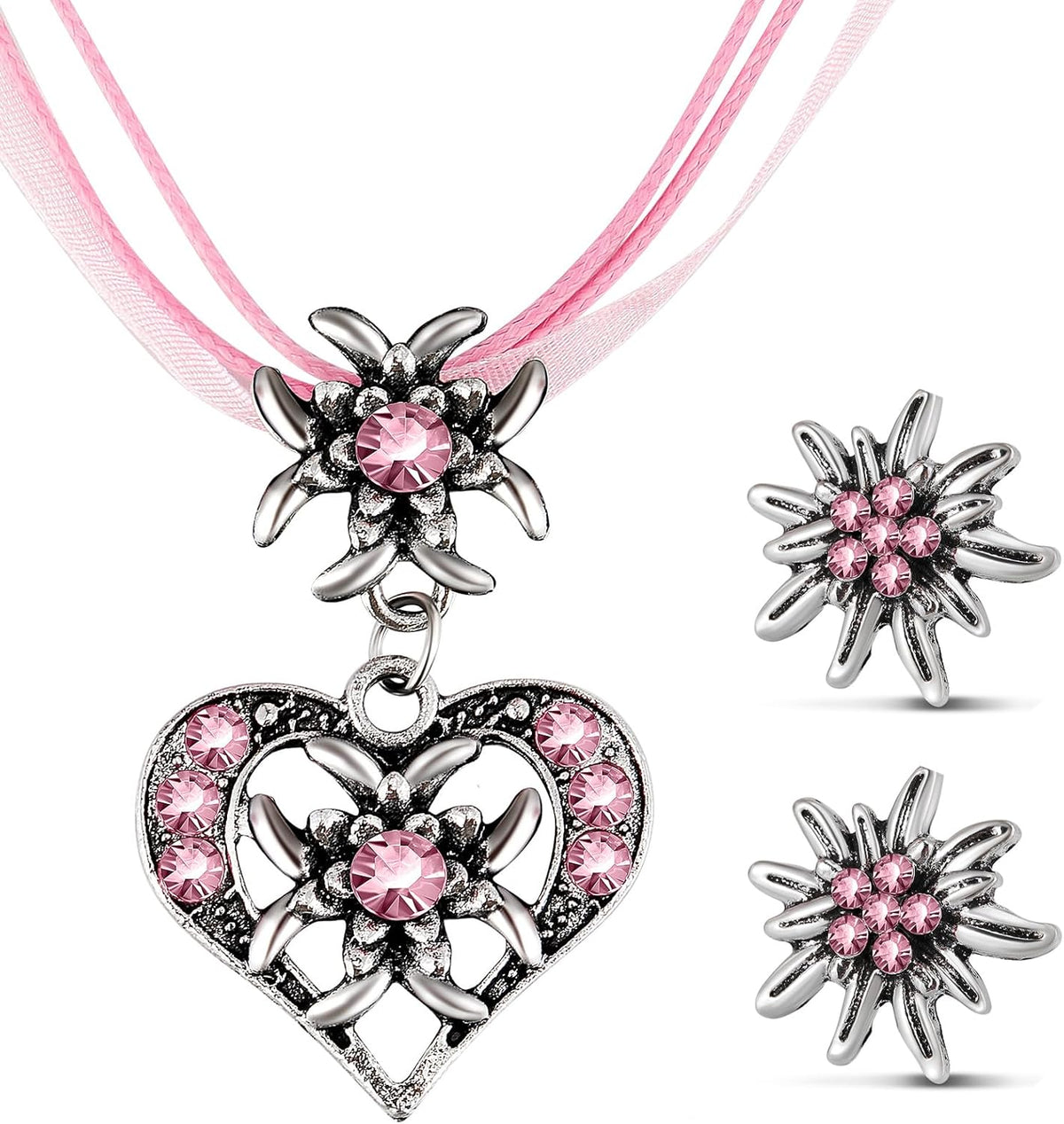 Traditional Jewelry Set Edelweiss Heart Pendant, AlpenGlück