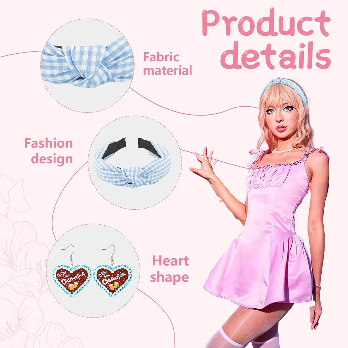 Traditional jewelry set: Plaid headband & gingerbread heart earrings