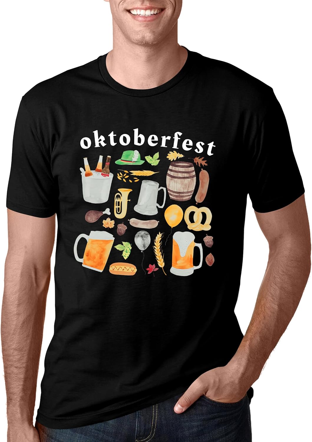 Oktoberfest T-shirt for men, beer mug & pretzel print shirt