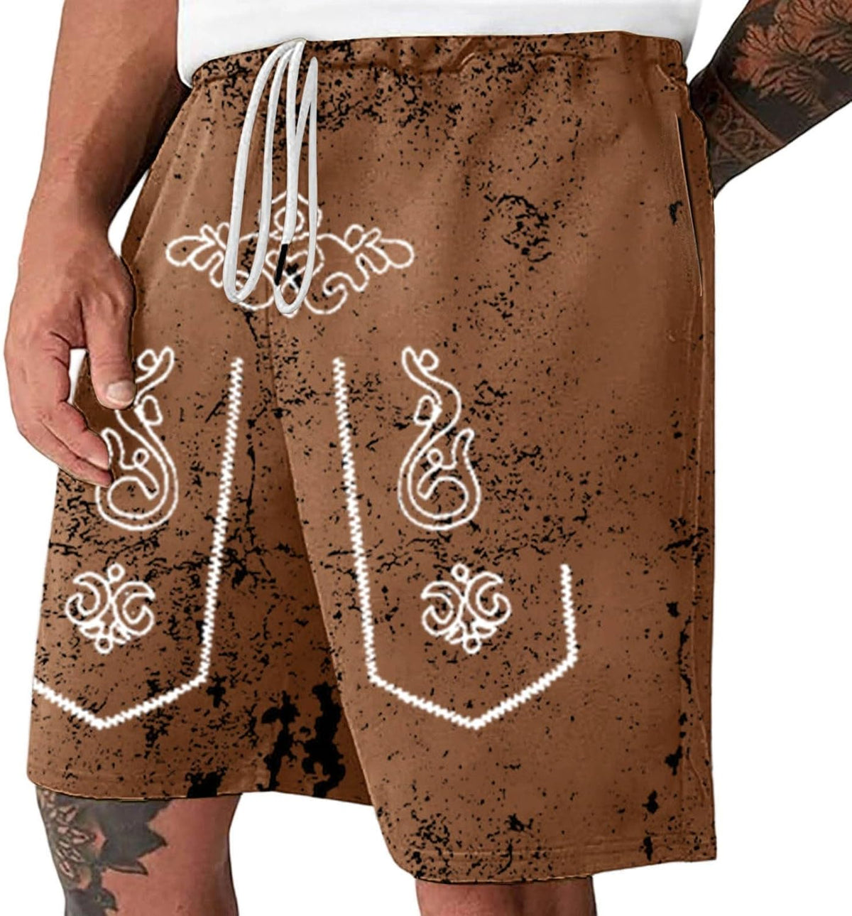 Oktoberfest Shorts for Men, Distressed-Look Traditional Print