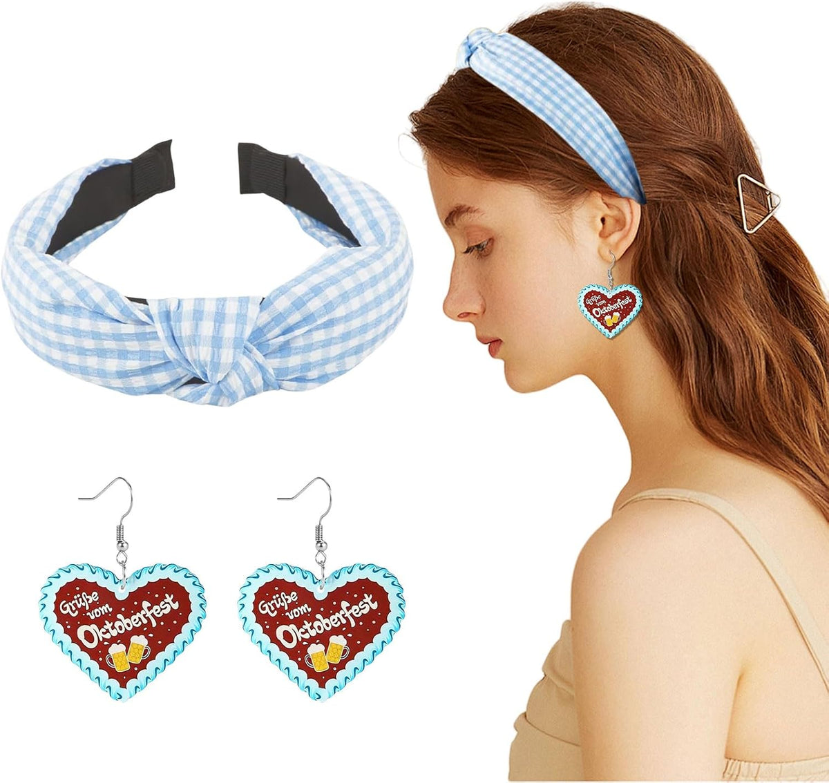 Traditional jewelry set: Plaid headband & gingerbread heart earrings