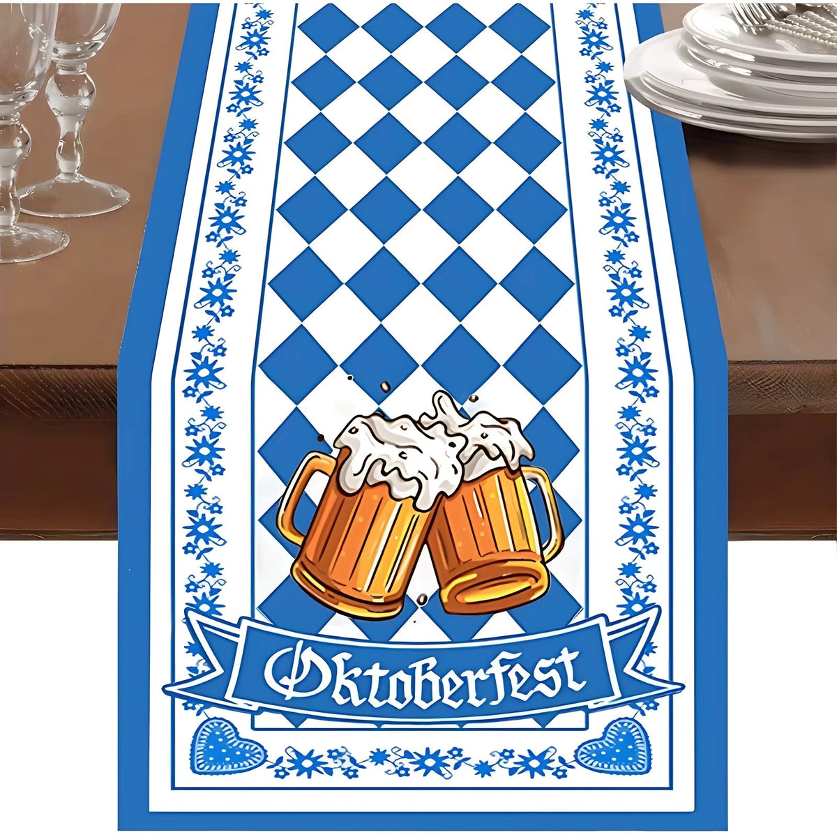 Oktoberfest table runner Bavarian pattern, festive table decoration