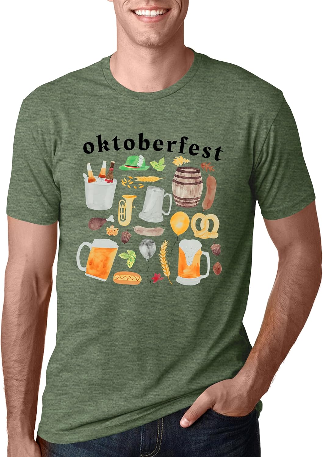 Oktoberfest T-shirt for men, beer mug & pretzel print shirt