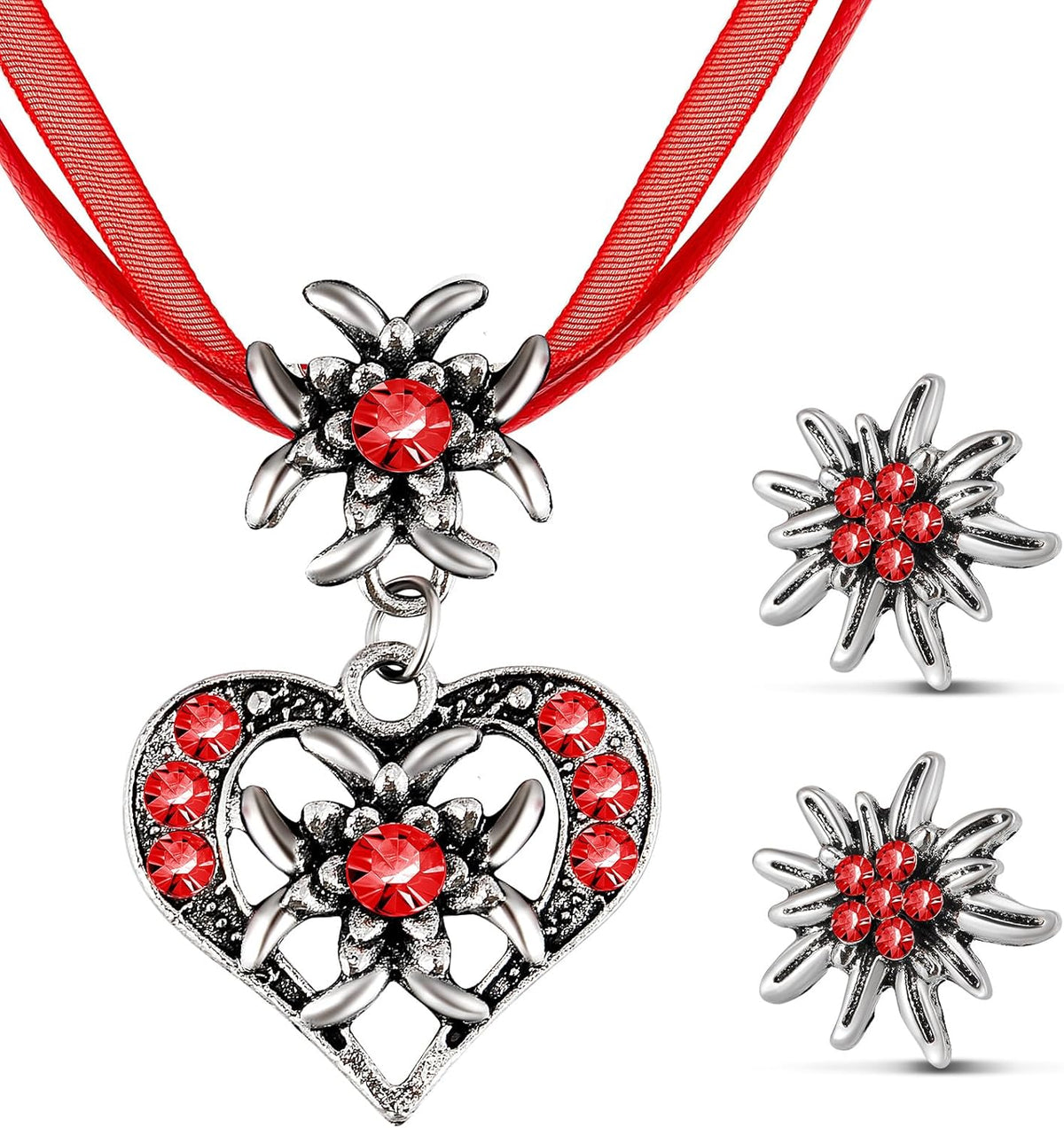 Traditional Jewelry Set Edelweiss Heart Pendant, AlpenGlück