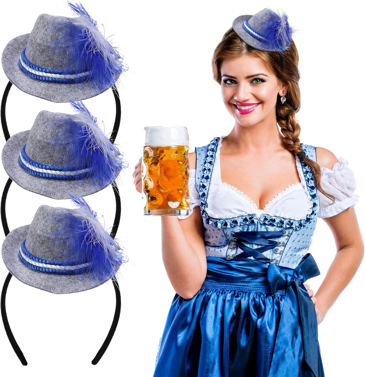 Oktoberfest Mini Traditional Hats Headband, Set of 3 Costume Accessories