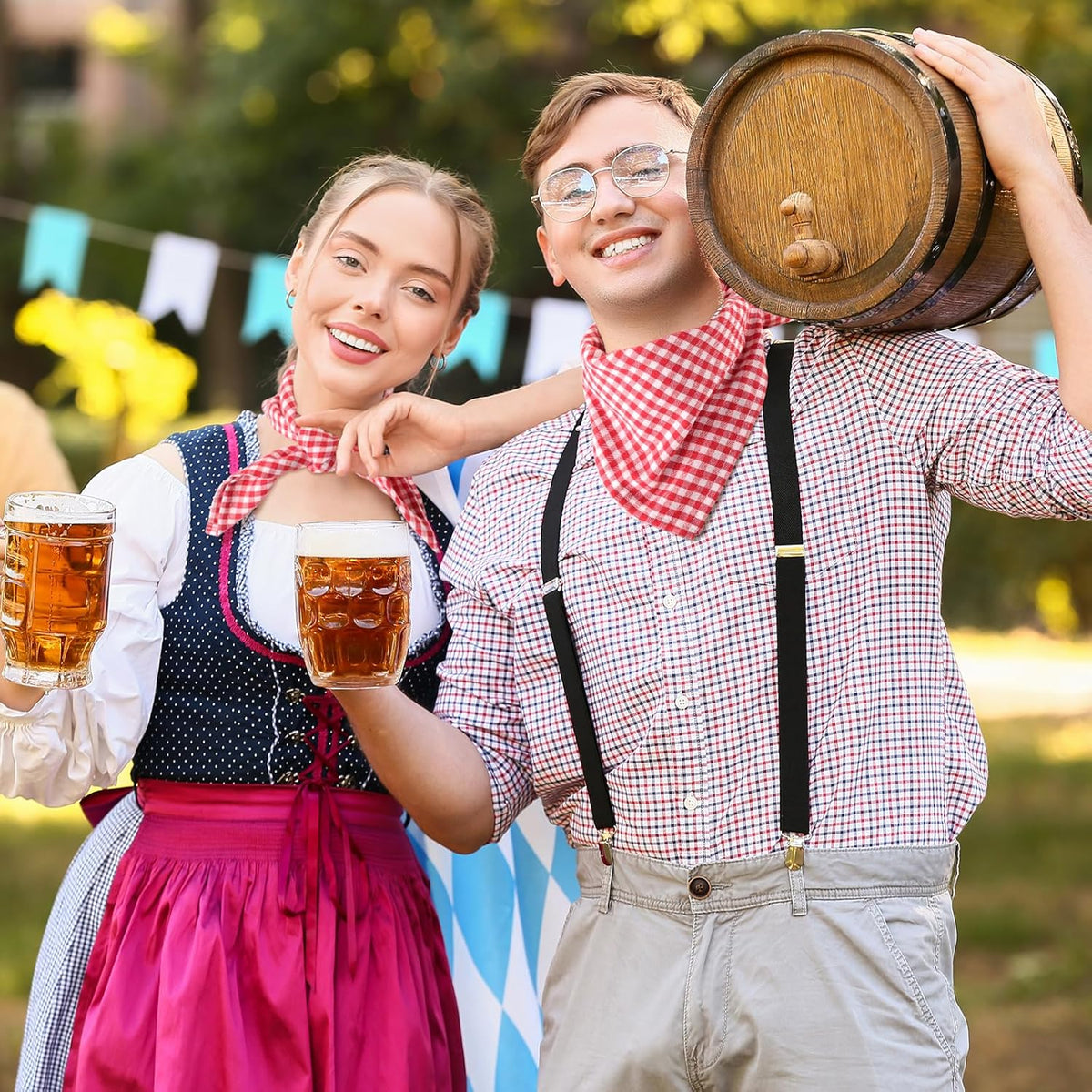 Traditional checkered neckerchief for Oktoberfest, unisex 2-piece set