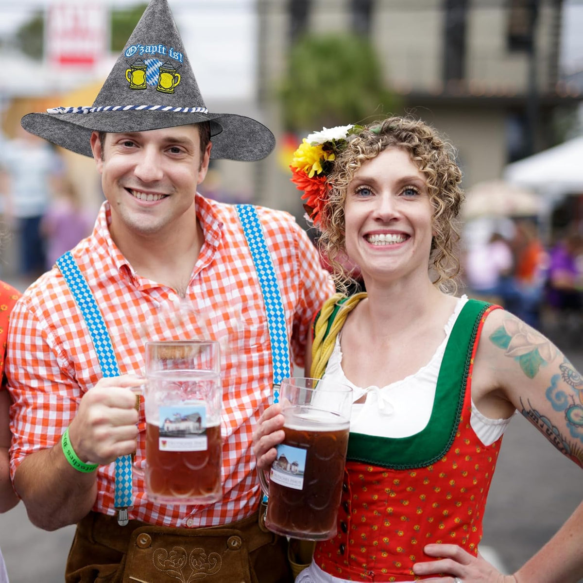 Oktoberfest Traditional Outfit Set, Felt Hat & Grey Suspenders