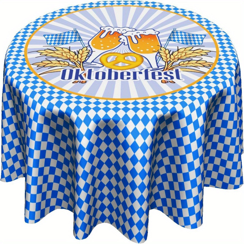 Oktoberfest Tablecloth Round, Bavarian Diamond Pattern Polyester