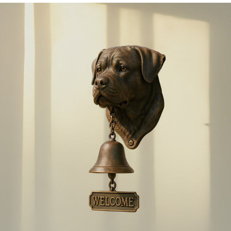 DogDoorbell – Rustic vintage-style dog figurine doorbell