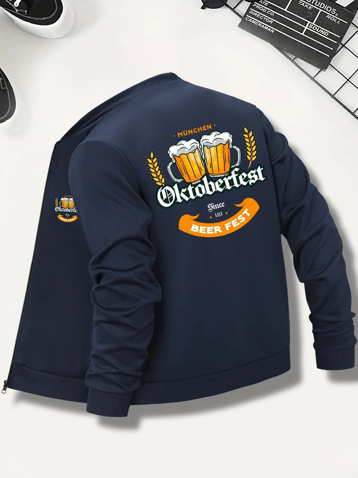 Oktoberfest Men's Bomber Jacket, Beer Mug Print, Bavarian