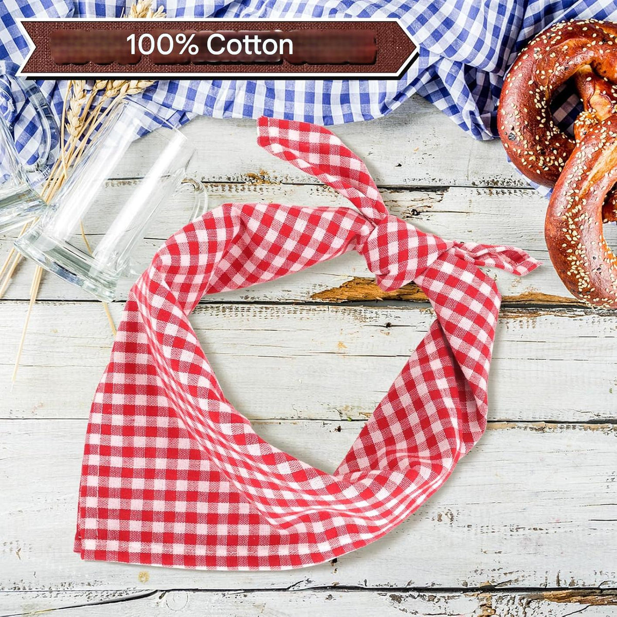 Traditional checkered neckerchief for Oktoberfest, unisex 2-piece set