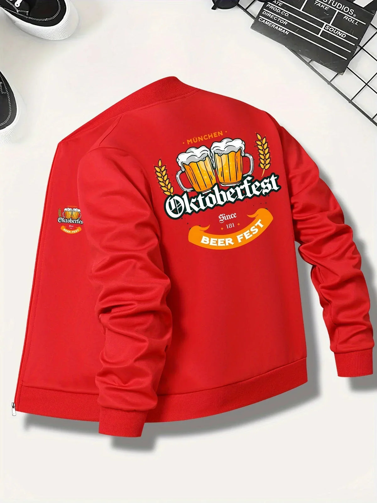 Oktoberfest Men's Bomber Jacket, Beer Mug Print, Bavarian