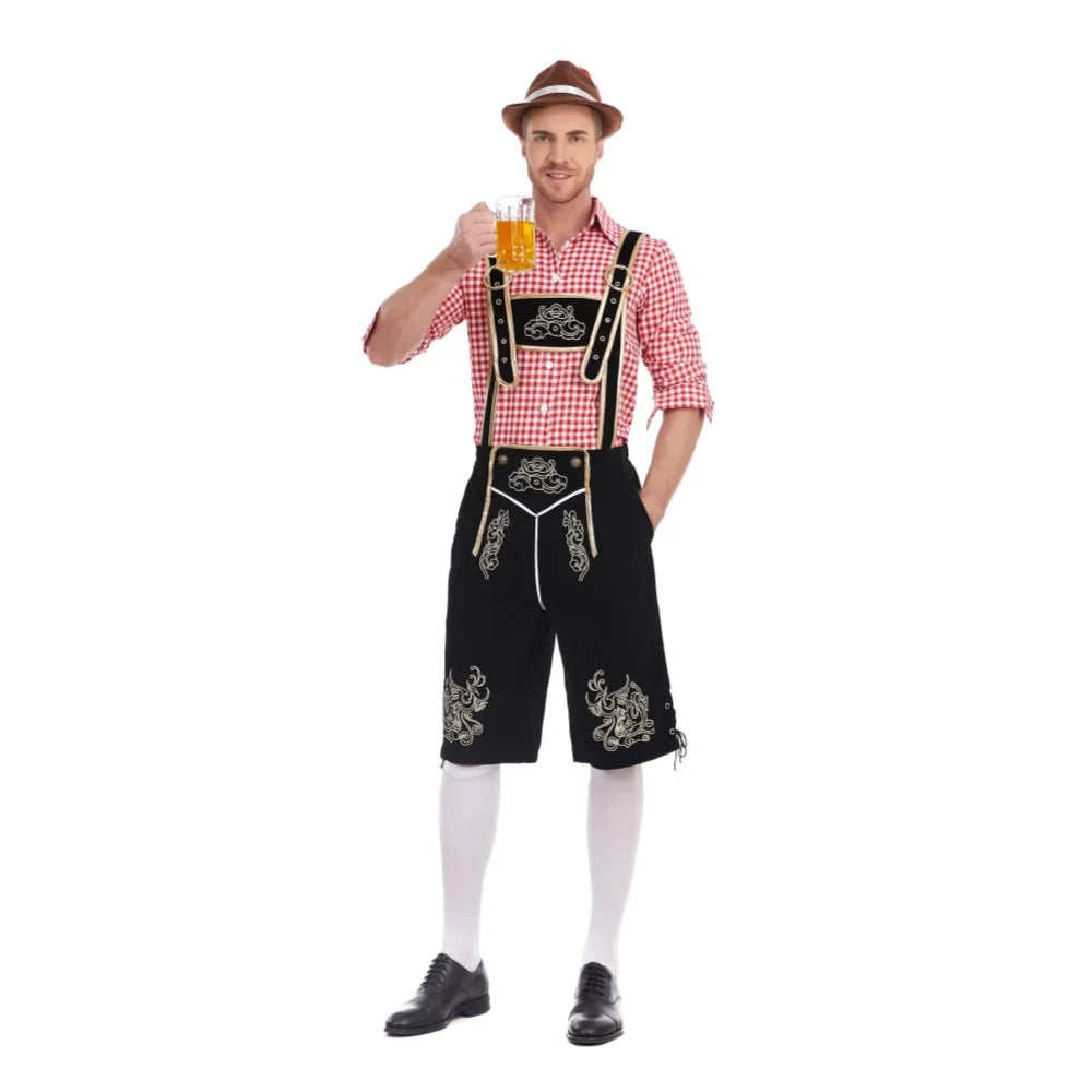 Oktoberfest costume for men complete, lederhosen with suspenders and hat