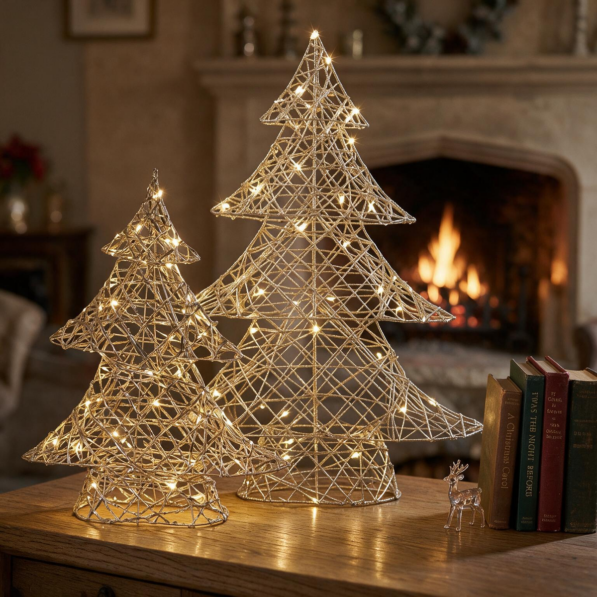 GoldTanne LED Light Trees, Set of 2 in Elegant Gold