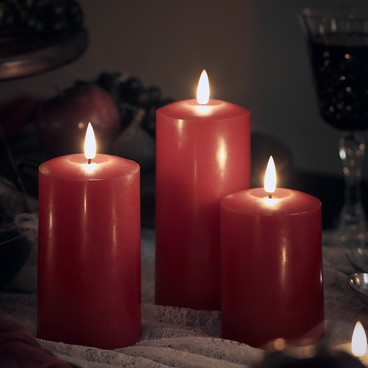Trio of real wax LED candles – TruGlow red