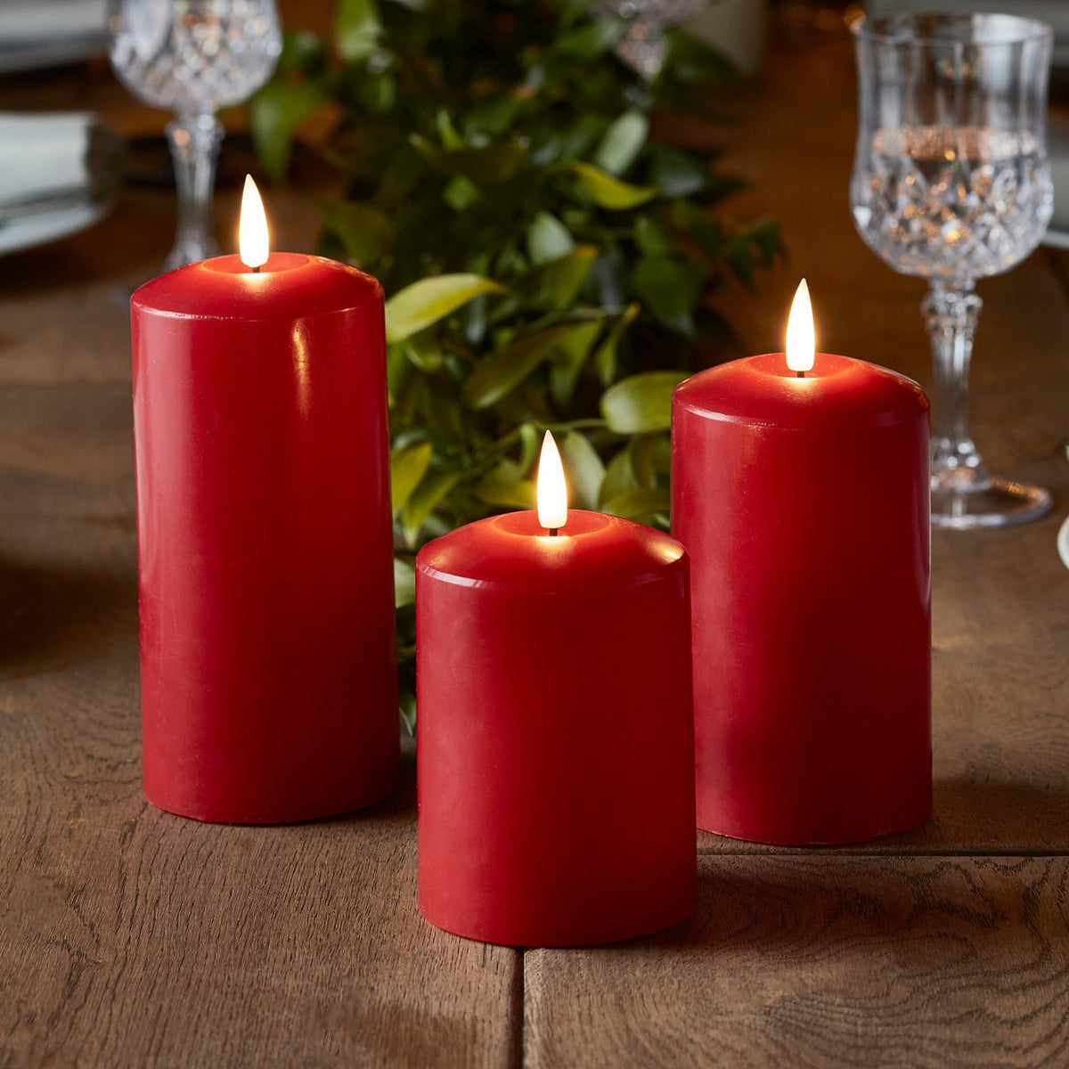 Trio of real wax LED candles – TruGlow red