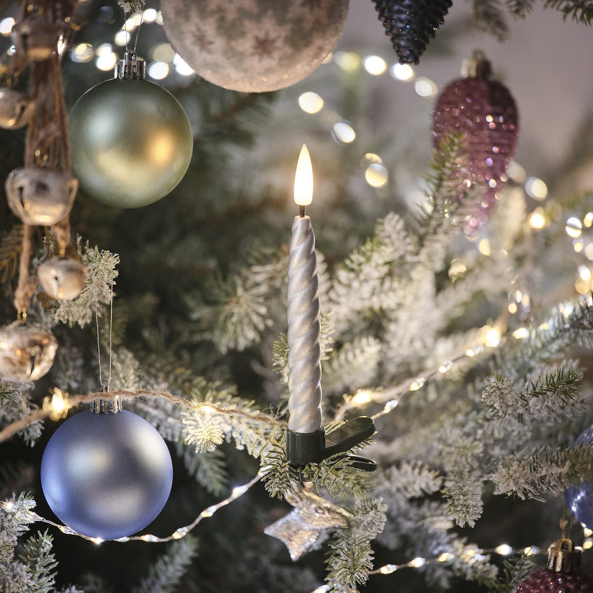 LED Christmas Tree Candles Silver Set – Pack of 10
