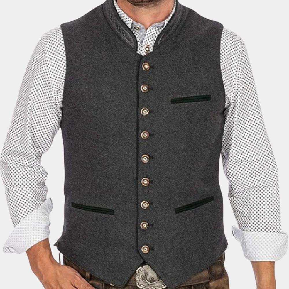 Men's Traditional Oktoberfest Waistcoat, Grey Vest Button-Down