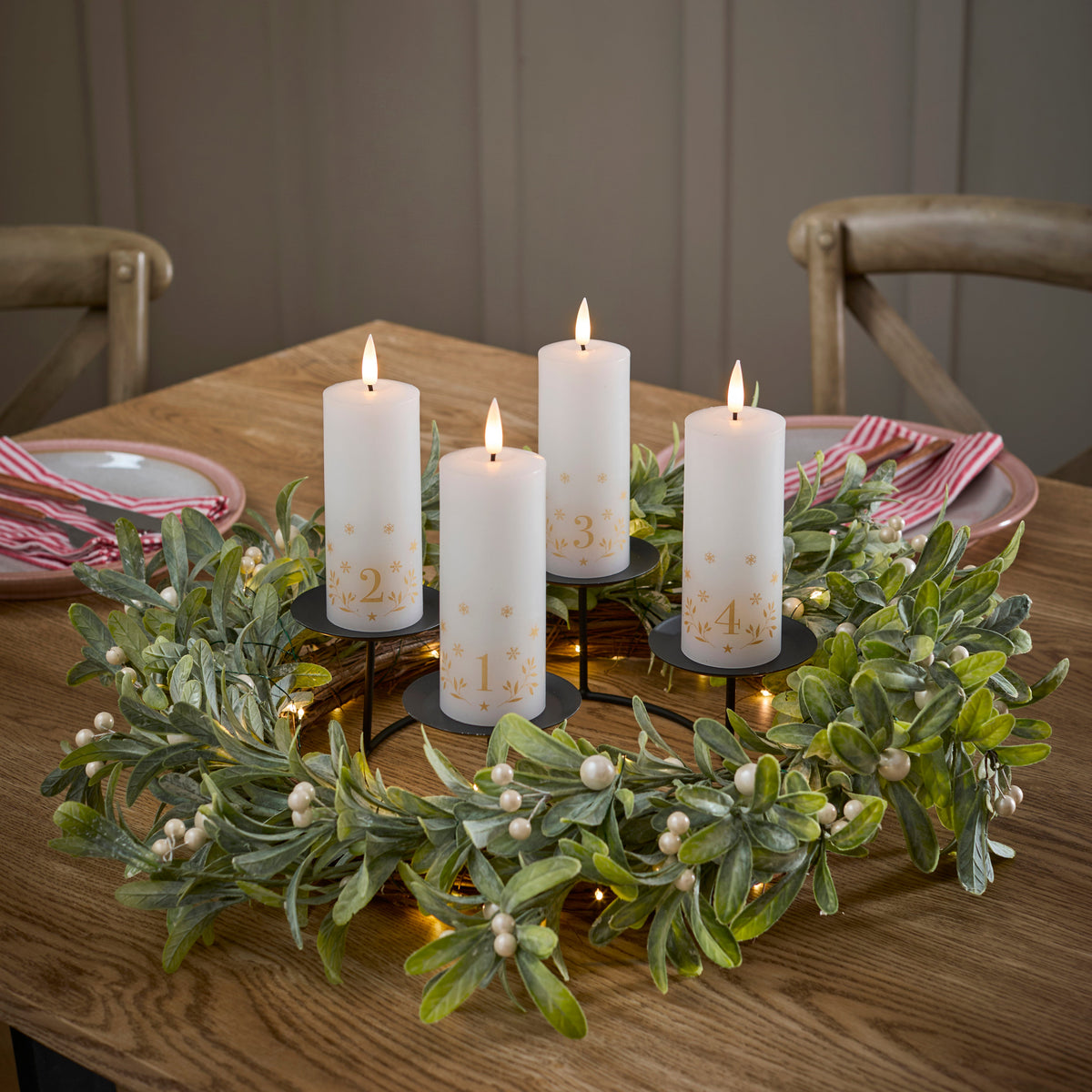 Advent Wreath Set Mistletoe with Candle Holder – 50 cm