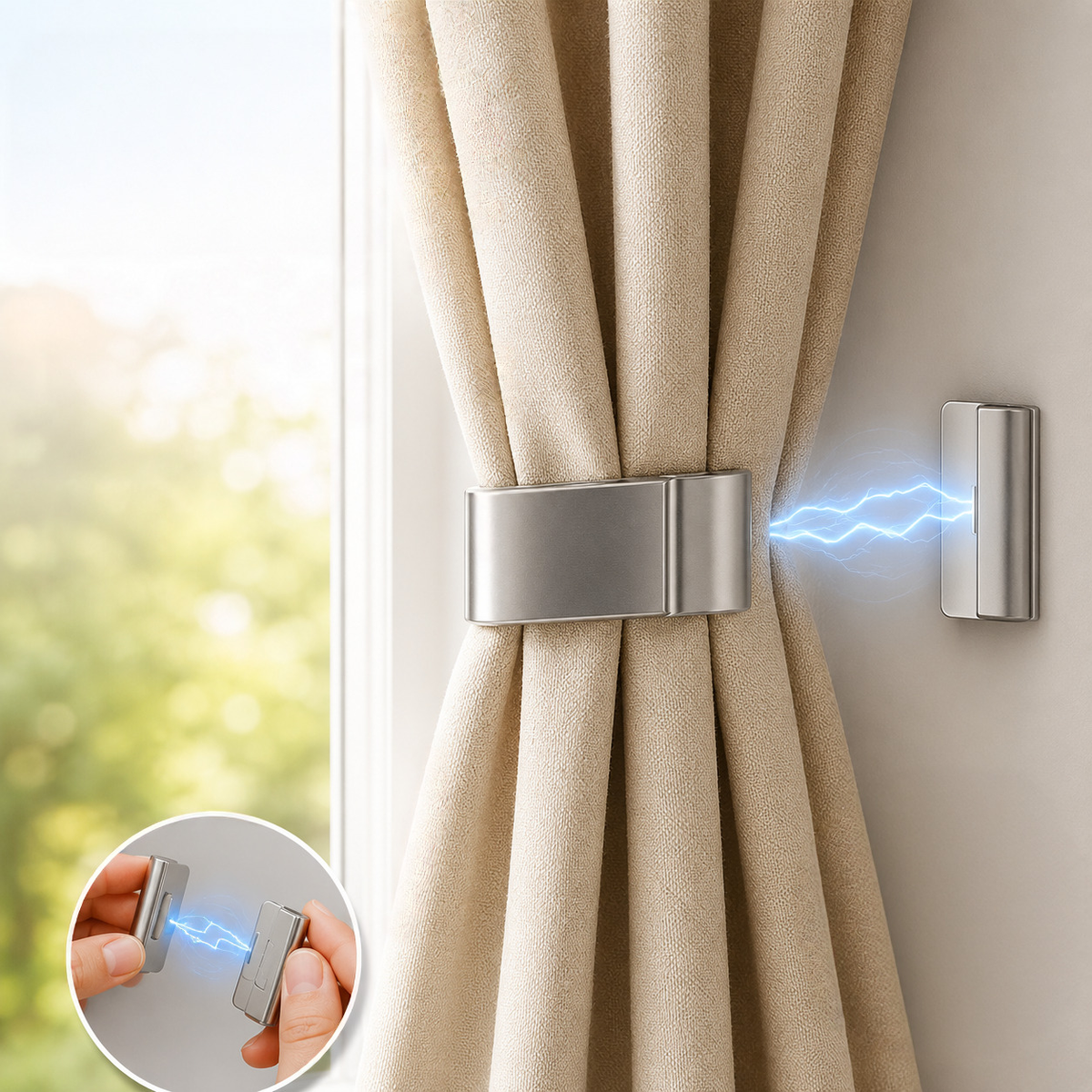Magnetic curtain tiebacks, drill-free, set of 4