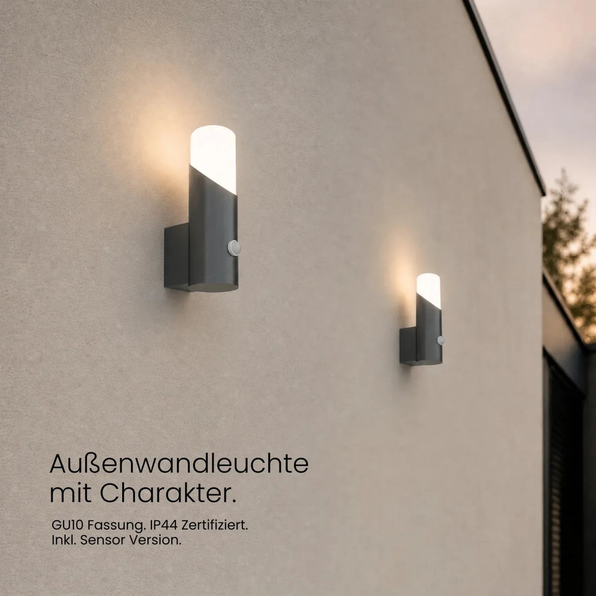Wandleuchte LIVOR mit Sensor an Hausfassade montiert