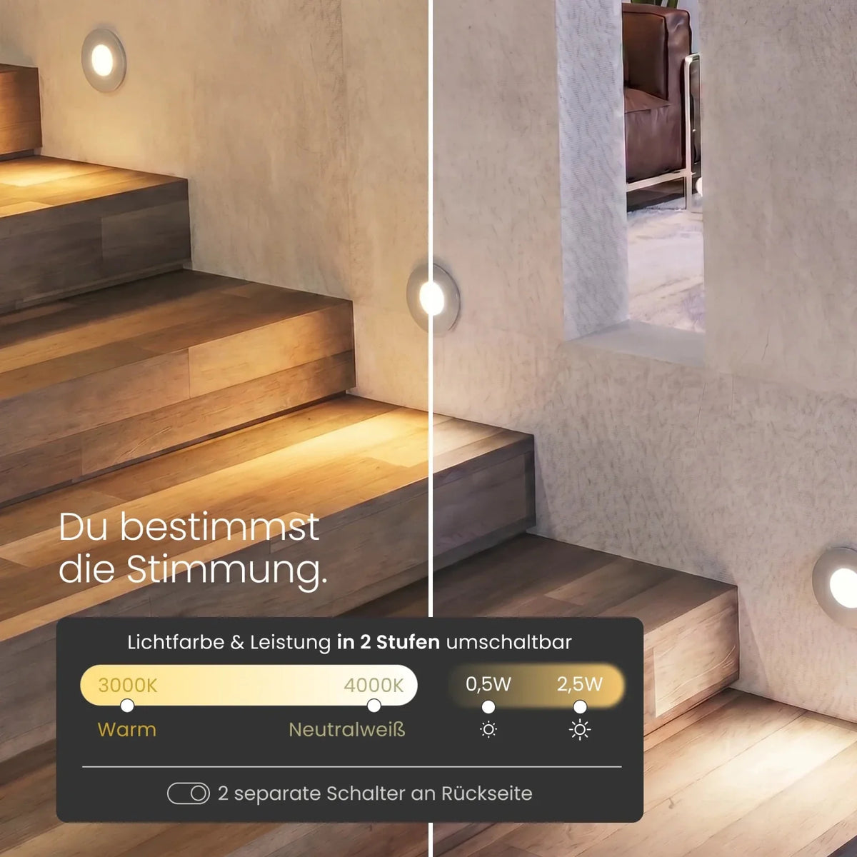 MODU recessed step light, round, interchangeable cover, IP44