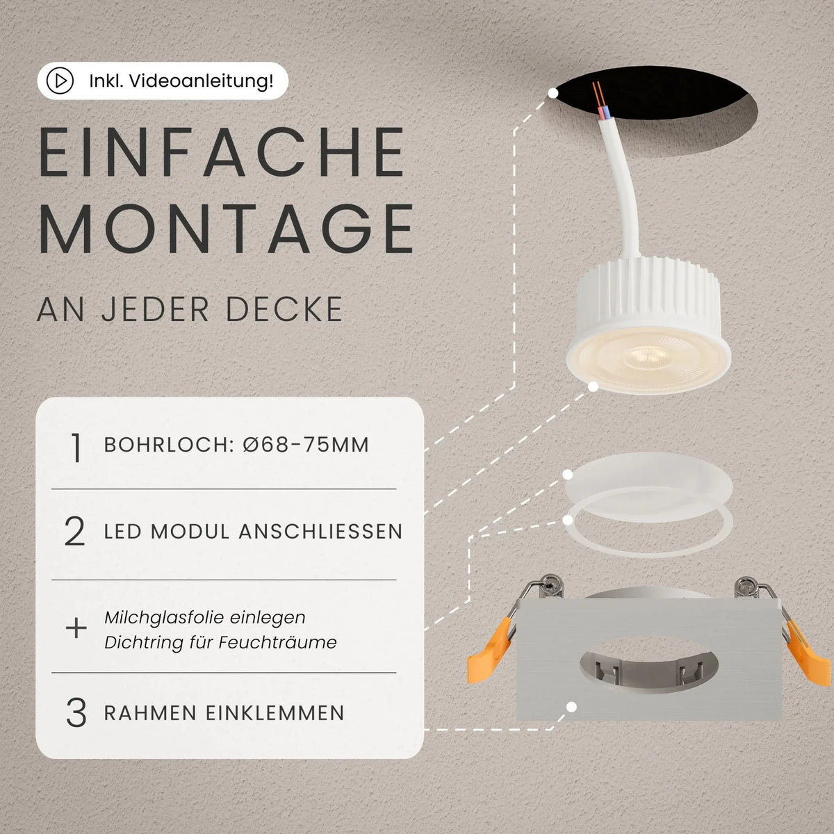 TEA recessed spotlight dimmable, 510lm, IP44, CRI90+