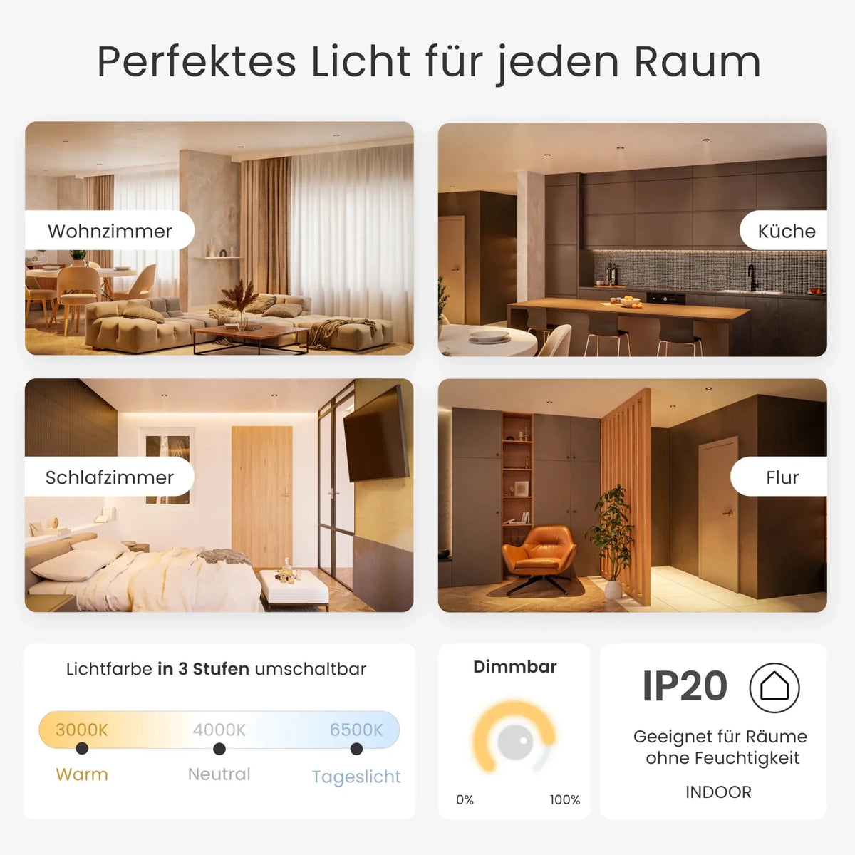 Recessed spotlight NUO dimmable, 510lm, CRI90+