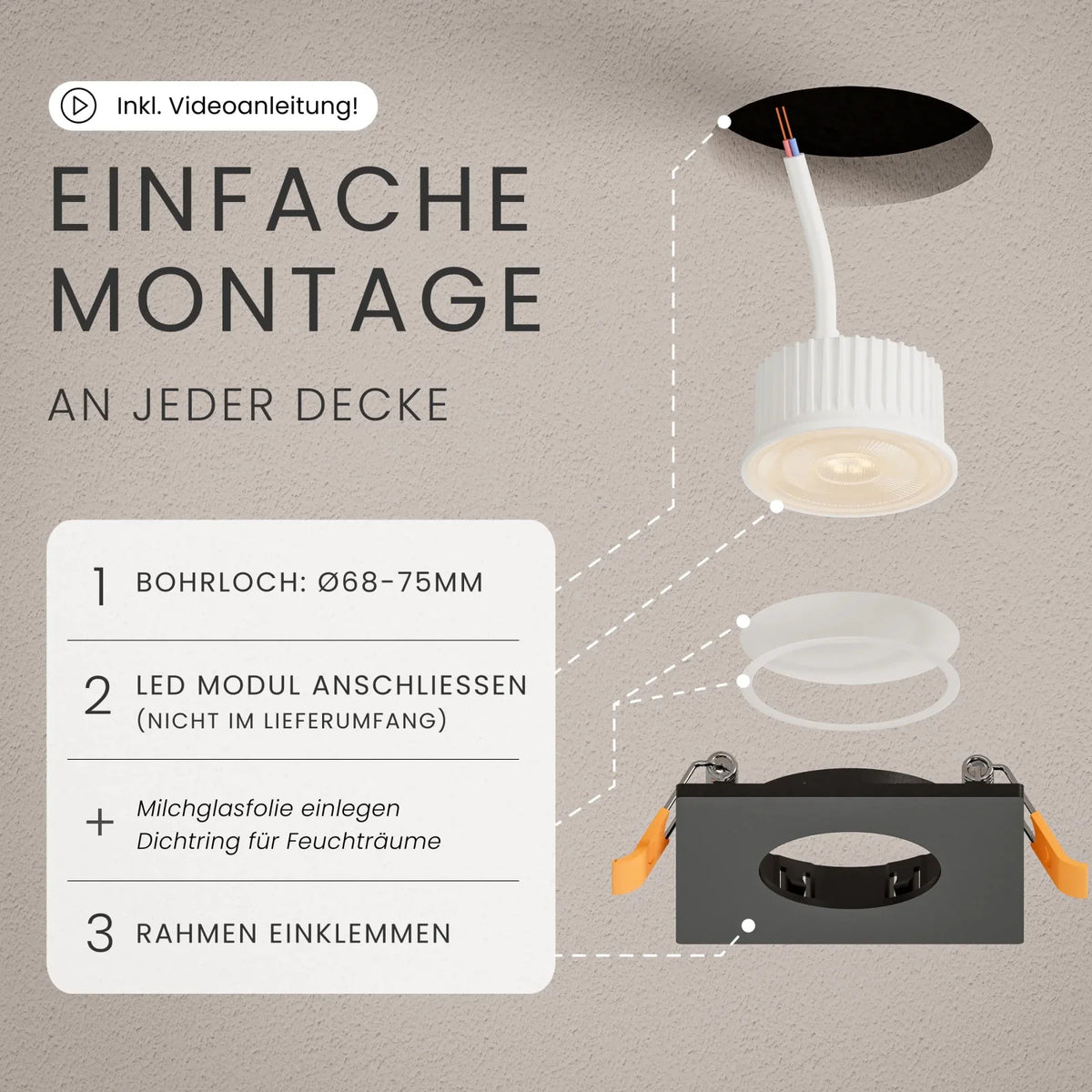 Einbaustrahler TEA ohne Leuchtmittel in Decke eingebaut